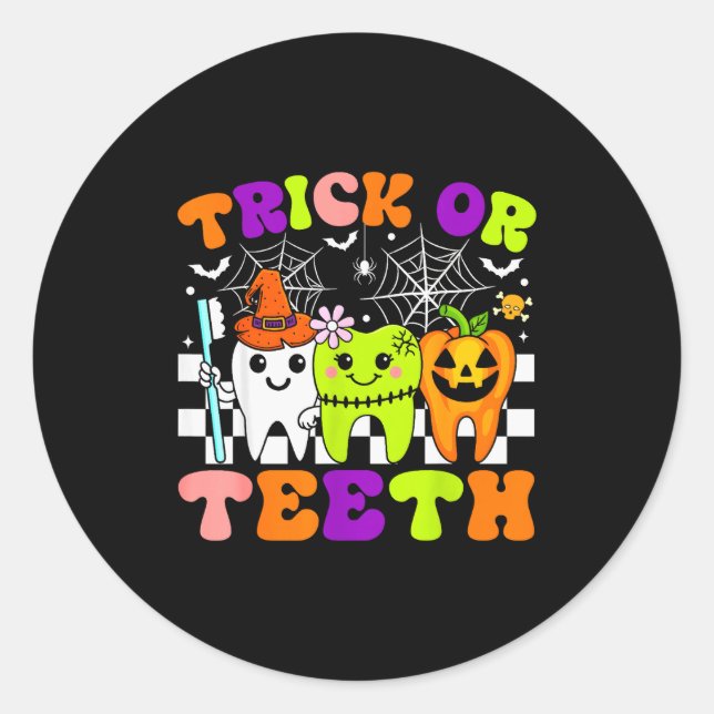 Trick Or Teeth Funny Dental Halloween Costumes Tre Classic Round Sticker (Front)