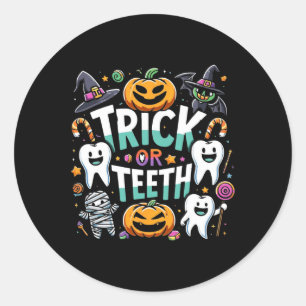 Trick Or Teeth Funny Dentist Halloween Dental Hygi Classic Round Sticker
