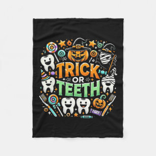 Trick Or Teeth Funny Dentist Halloween Dental Hygi Fleece Blanket
