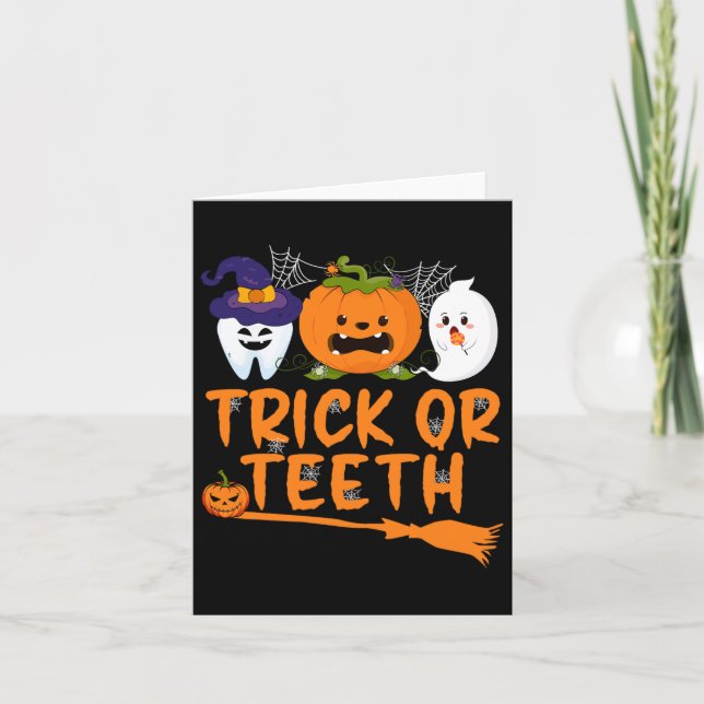 Trick Or Teeth Funny Dentist Halloween Dental Squa Card (Front)