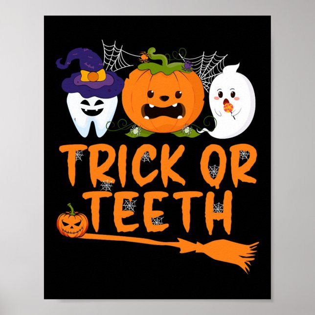 Trick Or Teeth Funny Dentist Halloween Dental Squa Poster (Front)