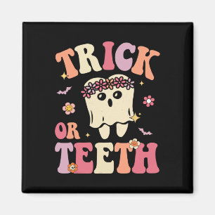 Trick Or Teeth Ghost Groovy Dental Halloween Treat Magnet