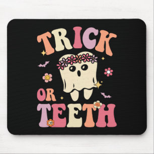 Trick Or Teeth Ghost Groovy Dental Halloween Treat Mouse Mat