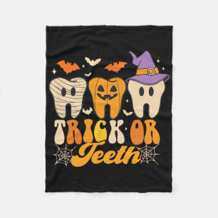 Trick Or Teeth Halloween Costumes Dental Istant De Fleece Blanket