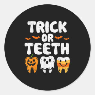 Trick Or Teeth Halloween Funny Dental Dentist Men Classic Round Sticker