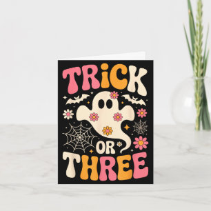 Trick or three 3 years old birthday groovy ghost card