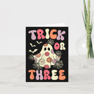 Trick Or Three 3 Years Old Birthday Groovy Ghost H Card