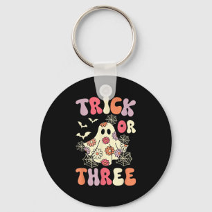 Trick Or Three 3 Years Old Birthday Groovy Ghost H Key Ring
