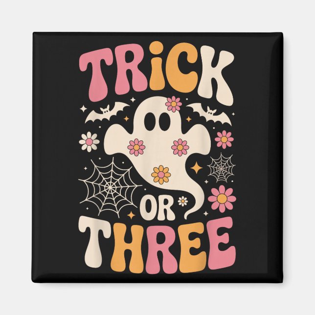 Trick Or Three 3 Years Old Birthday Groovy Ghost H Magnet (Front)