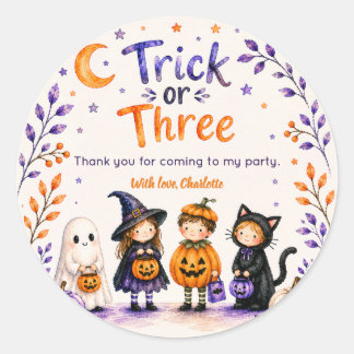 Trick or Three Cute Fun Halloween 3rd Birthday Classic Round Sticker