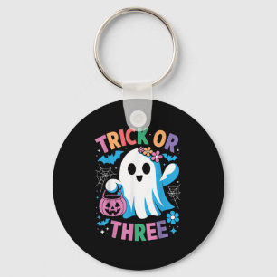 Trick Or Three Cute Ghost Groovy 3rd Birthday Girl Key Ring