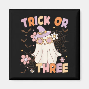 Trick Or Three Cute Ghost Groovy 3rd Birthday Soky Magnet