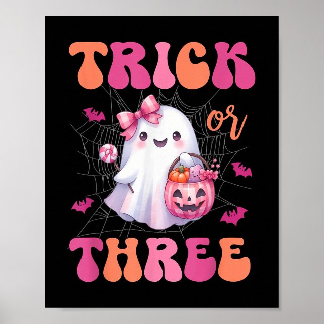 Trick Or Three Halloween 3 Years Old Ghost Birthda Poster (Front)