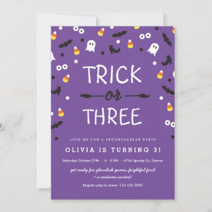Trick or Three Halloween 3rd Birthday Invitation 