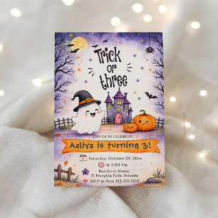 Trick or Three Halloween 3rd Birthday Party Invitation