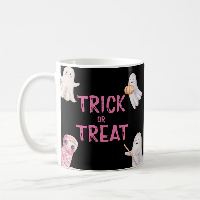 Trick Or Three Halloween Ghost Birthday Party Coffee Mug (Left)