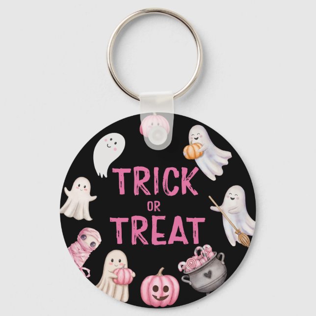 Trick Or Three Halloween Ghost Birthday Party Key Ring (Front)