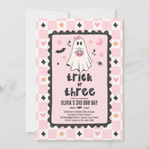 Trick Or Three Halloween Girl Ghost 3rd Birthday Invitation