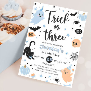 Trick Or Three Halloween Groovy Ghost 3rd Birthday Invitation