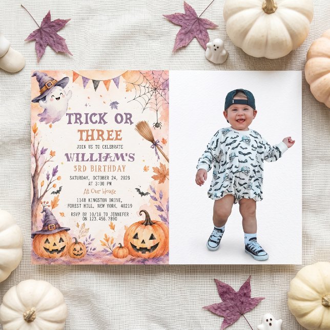 Trick Or Three Pumpkin Ghost Birthday Invitation (Creator Uploaded)