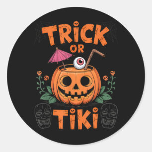 Trick or Tiki Funny Halloween Cocktail Party Classic Round Sticker