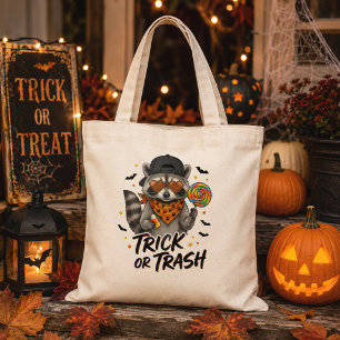 Trick or Trash Racoon Halloween Tote Bag