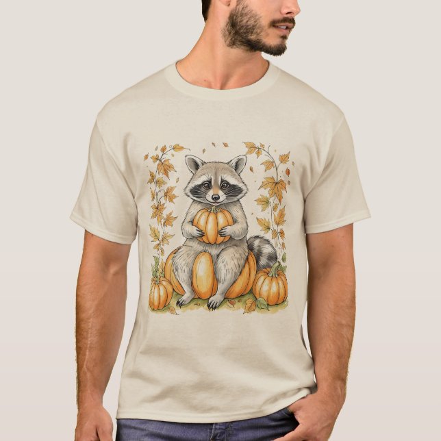 Trick or Trashy Racoon Halloween Pumpkin Trendy T-Shirt (Front)