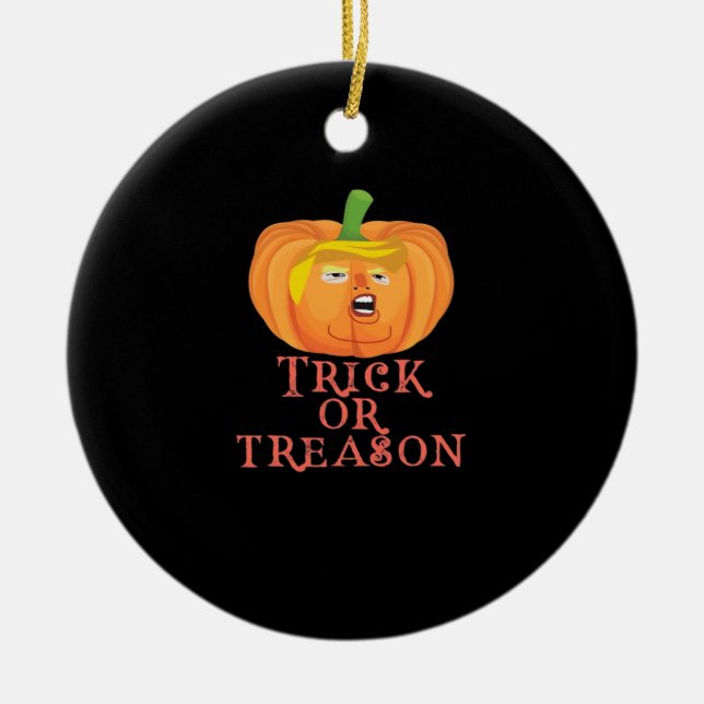 Trick Or Treason Halloween Impeach Trumpkin Design Ceramic Tree Decoration (Front)