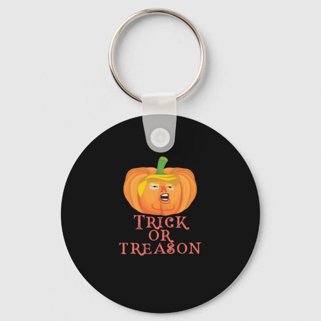 Trick Or Treason Halloween Impeach Trumpkin Design Key Ring (Front)