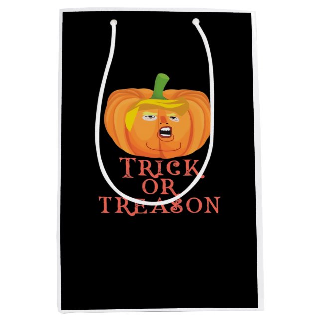 Trick Or Treason Halloween Impeach Trumpkin Design Medium Gift Bag (Front)