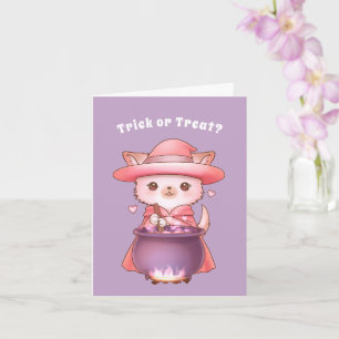 Trick or Treat Adorable Halloween Pomchi Witch Card