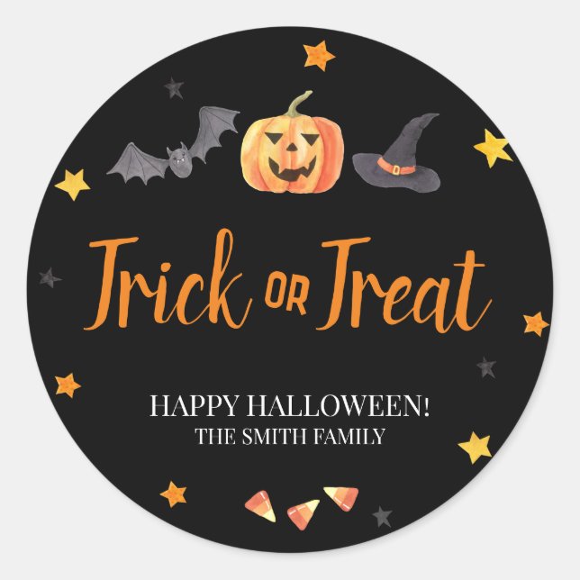 Trick or Treat Bag, Halloween Party Favour Classic Round Sticker (Front)