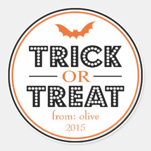 Trick Or Treat Bat Favour Sticker (Black / Orange)