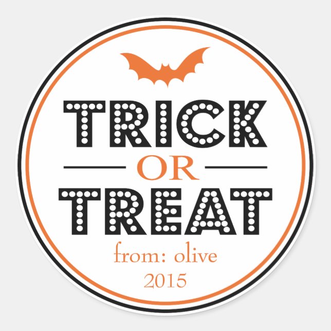 Trick Or Treat Bat Favour Sticker (Black / Orange) (Front)