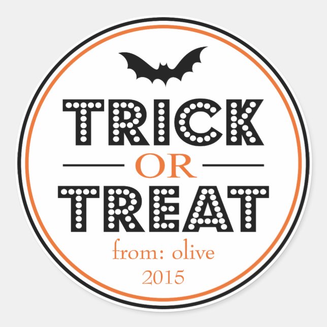 Trick Or Treat Bat Favour Sticker (Black / Orange) (Front)