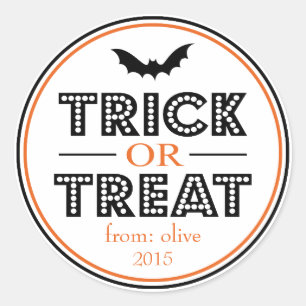 Trick Or Treat Bat Favour Sticker (Black / Orange)