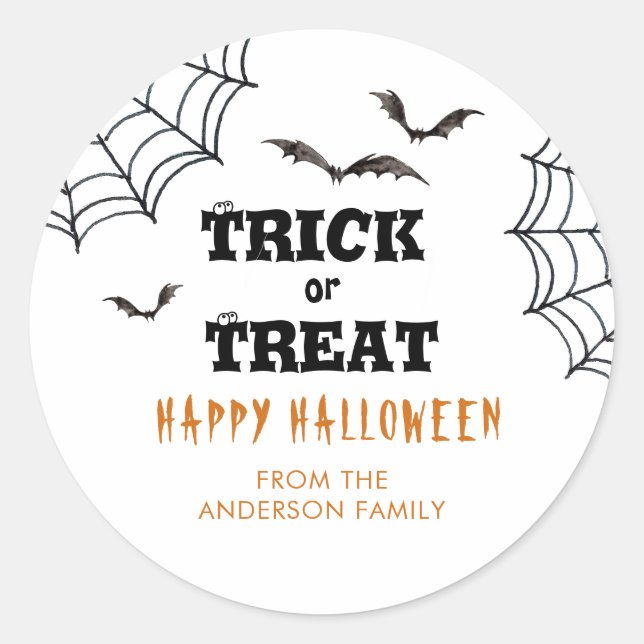 Trick or Treat Bats Halloween  Classic Round Sticker (Front)