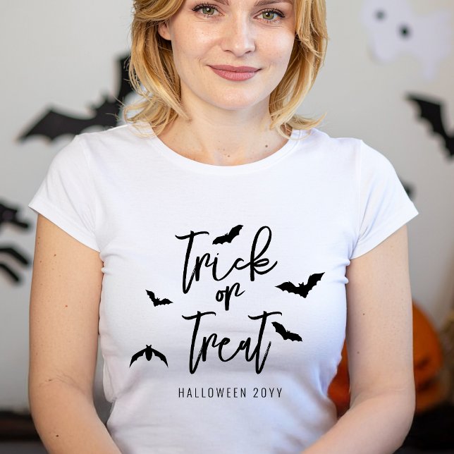 Trick or Treat Bats Typography Halloween Year T-Shirt (Creator Uploaded)