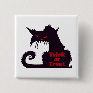 Trick or Treat Black Cat 15 Cm Square Badge