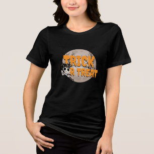 Trick or Treat Black Cat and Skull Halloween Tri-Blend Shirt