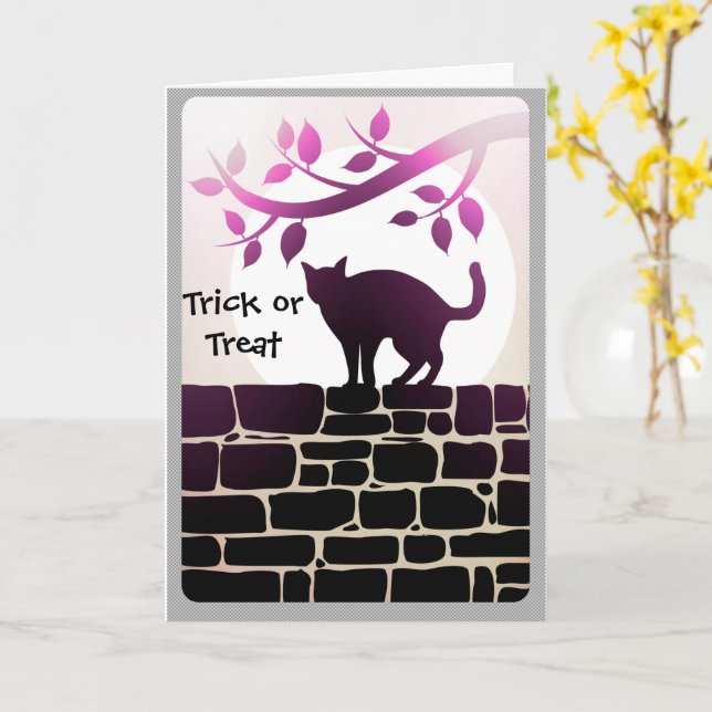 Trick or Treat Black Cat Card (Yellow Flower)