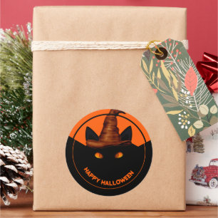 Trick or Treat Black Cat & Scary Pumpkin Halloween Classic Round Sticker