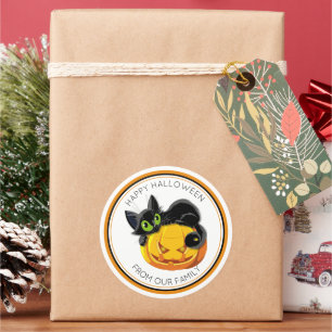 Trick or Treat Black Cat & Scary Pumpkin Halloween Classic Round Sticker