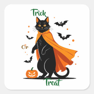Trick or Treat Black Cat  Square Sticker