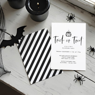 Trick Or Treat Black Minimal Halloween Party Invitation