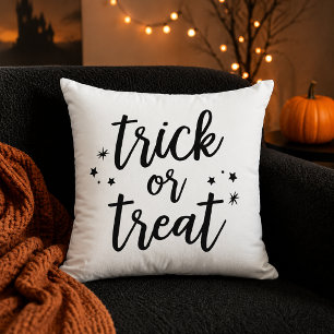 Trick or Treat Black Modern Script Halloween Cushion