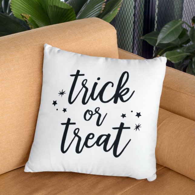 Trick or Treat Black Modern Script Halloween Cushion (Creator Uploaded)
