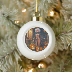 Trick or Treat Body Paint, Brave Halloween Girl Ceramic Ball Christmas Ornament