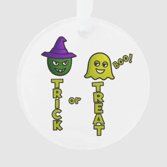 “Trick or Treat Boo!” Funny Halloween Ornament (Front)