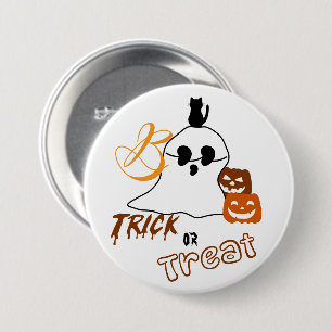 Trick Or Treat Boo with Back Cat and Pumpkin 7.5 Cm Round Badge